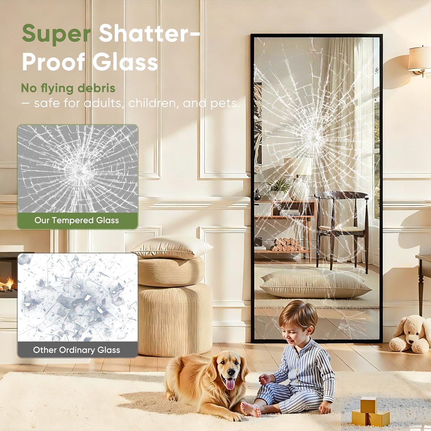 Cuteday  Rectangular Full Length Mirror Aluminum Frame Floor Mirror with Aluminum Frame
