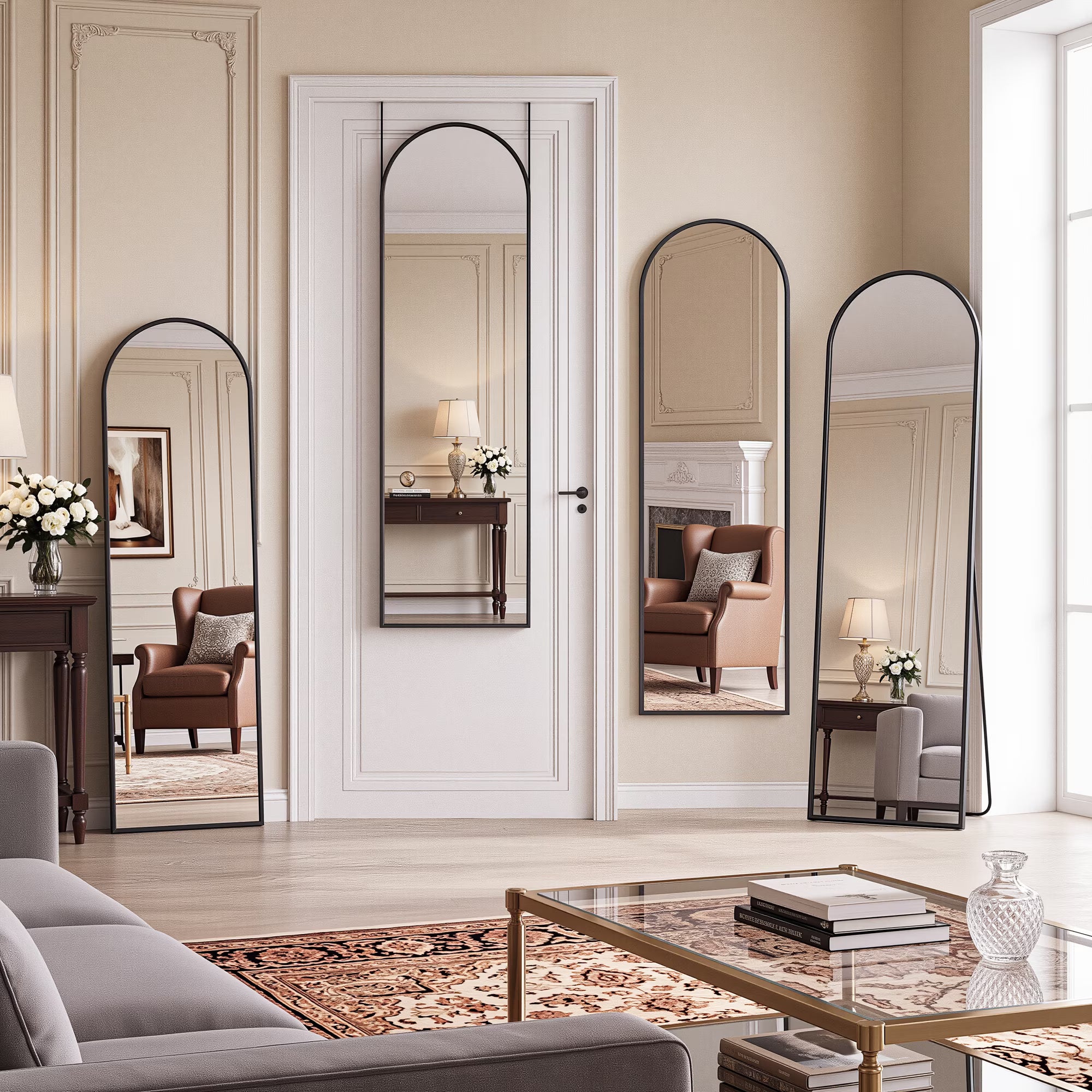 Cuteday Arched Full Length Mirror with Stand, 56"x15" Floor Standing Aluminum Frame for Bedroom Body Hanging Leaning Modern Simple Home Decor