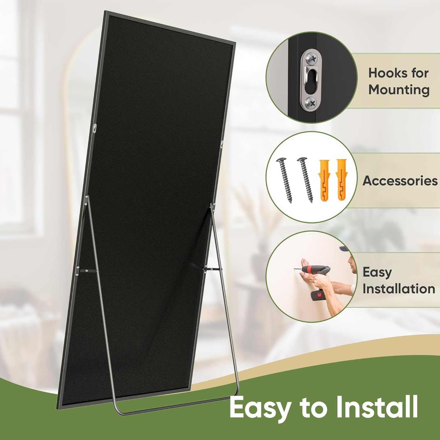 Cuteday  Rectangular Full Length Mirror Aluminum Frame Floor Mirror with Aluminum Frame