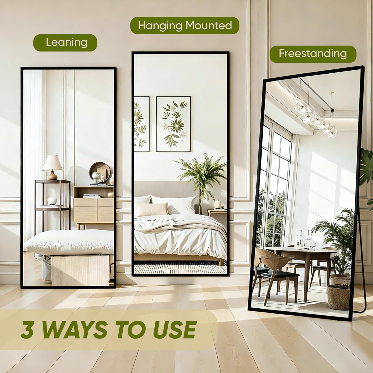 Cuteday  Rectangular Full Length Mirror Aluminum Frame Floor Mirror with Aluminum Frame