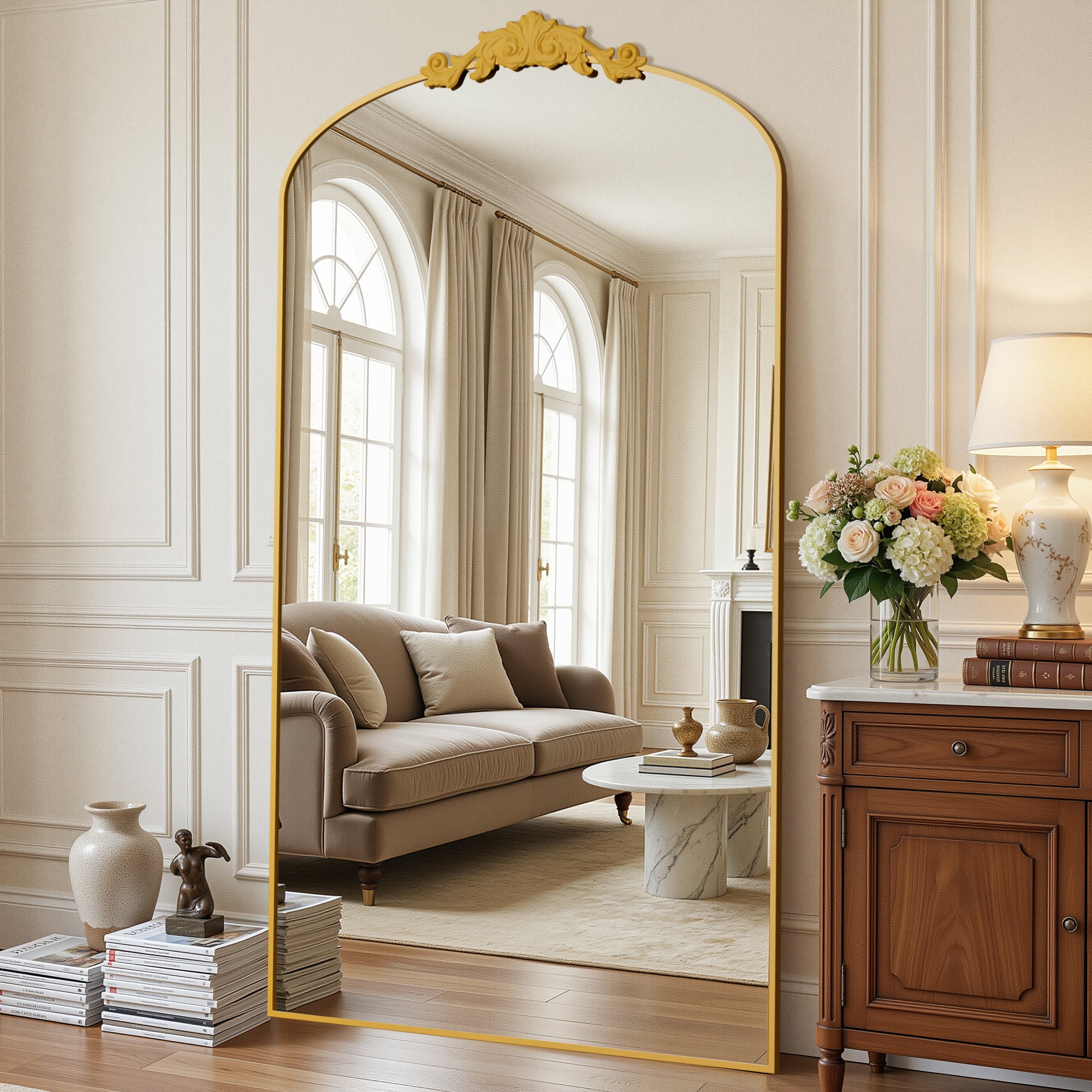 Cuteday Arched Full Length Mirror Metal Vintage Mirror Baroque Style