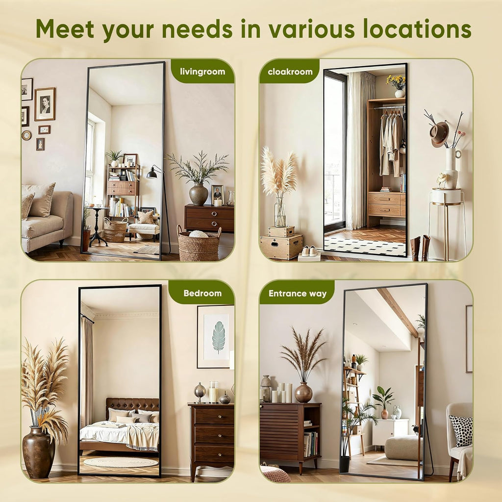 Cuteday  Rectangular Full Length Mirror Aluminum Frame Floor Mirror with Aluminum Frame
