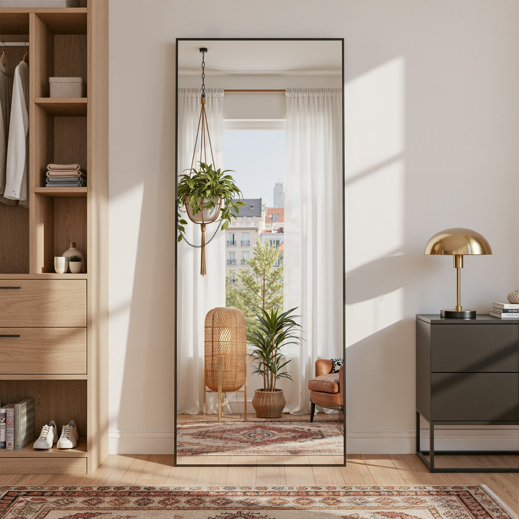 Cuteday  Rectangular Full Length Mirror Aluminum Frame Floor Mirror with Aluminum Frame