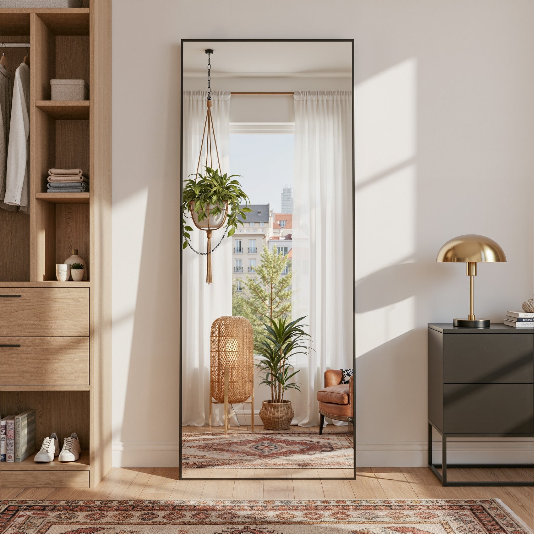 Cuteday  Rectangular Full Length Mirror Aluminum Frame Floor Mirror with Aluminum Frame
