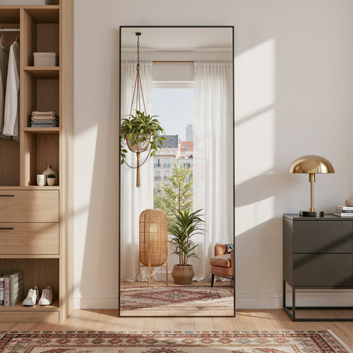 Cuteday  Rectangular Full Length Mirror Aluminum Frame Floor Mirror with Aluminum Frame