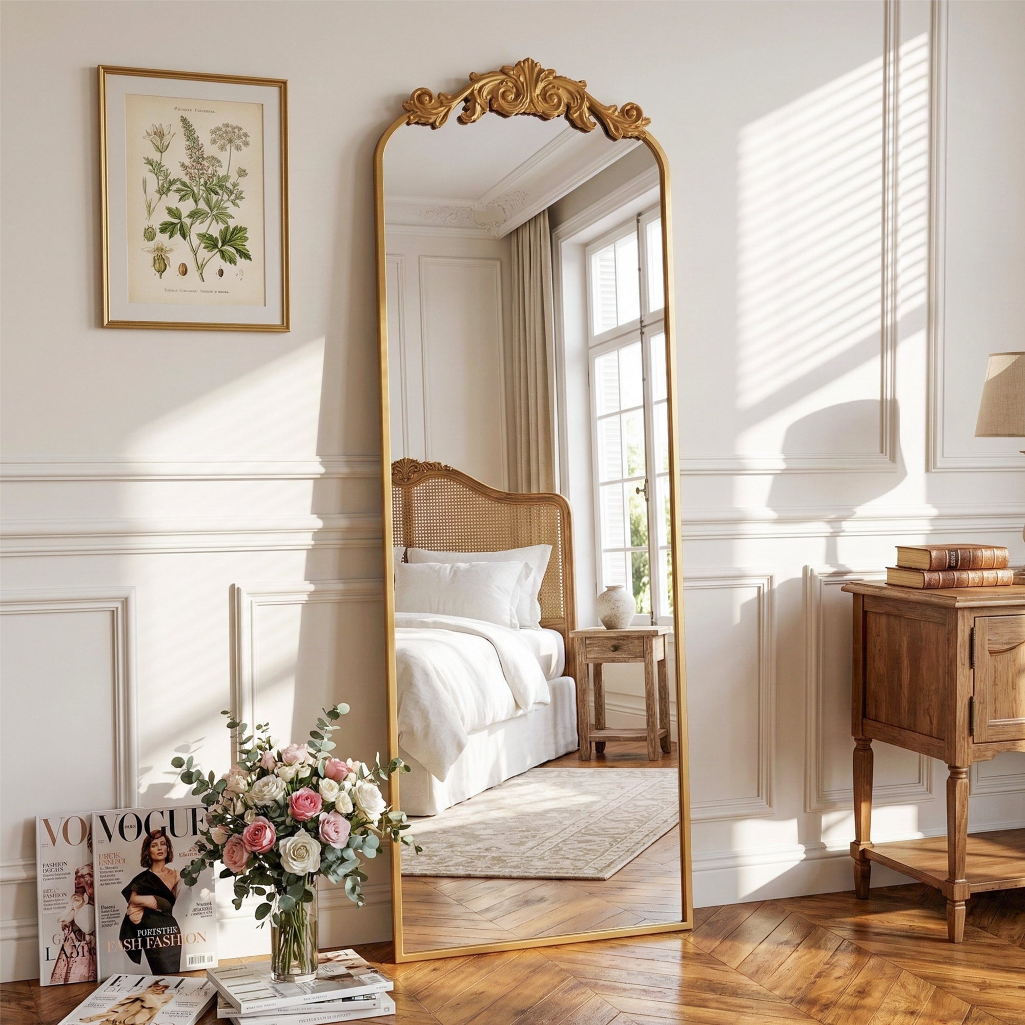 Cuteday Arched Full Length Mirror Metal Vintage Mirror Baroque Style