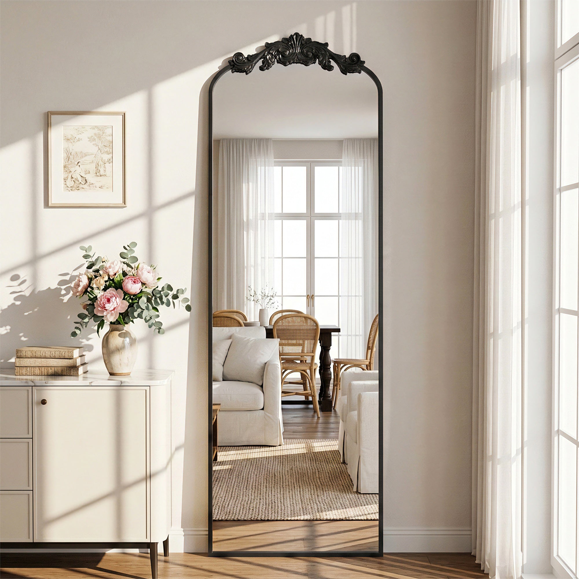 Cuteday Arched Full Length Mirror Metal Vintage Mirror Baroque Style