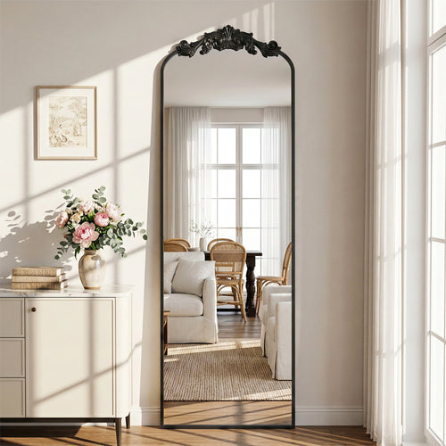 Cuteday Arched Full Length Mirror Metal Vintage Mirror Baroque Style