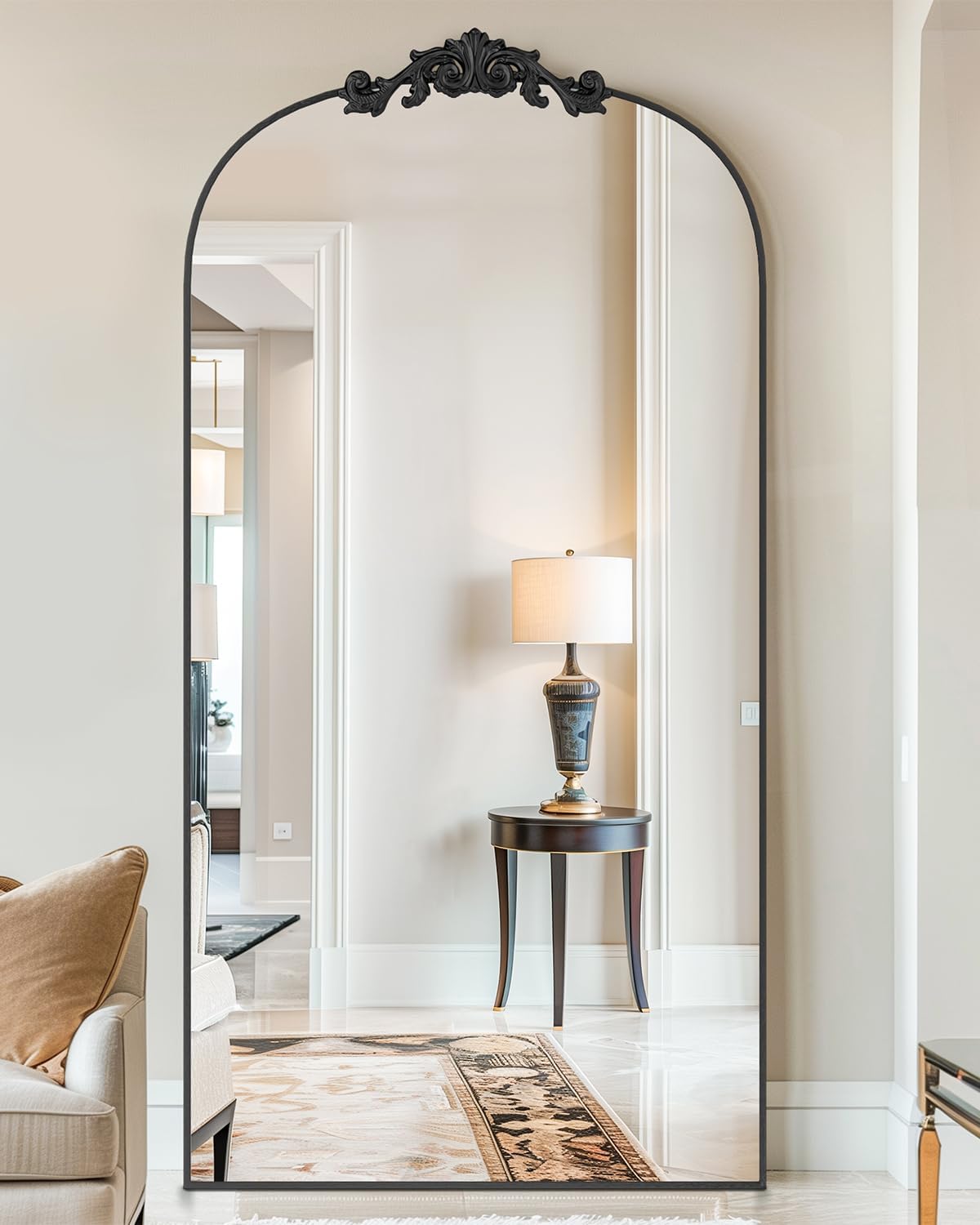 Cuteday Arched Full Length Mirror Metal Vintage Mirror Baroque Style