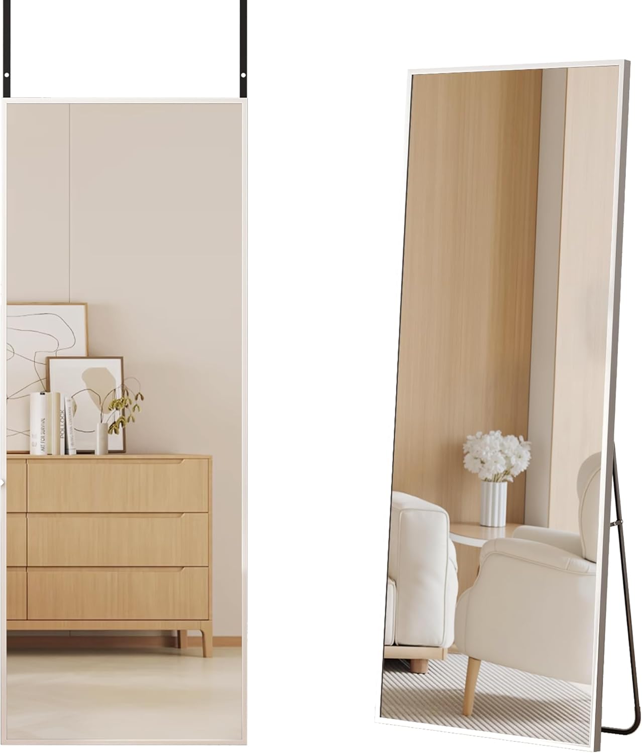 Cuteday Full Length Mirror 48x14 Inch Wall Mounted Shatterproof Aluminum Frame Straight Corner Mirror