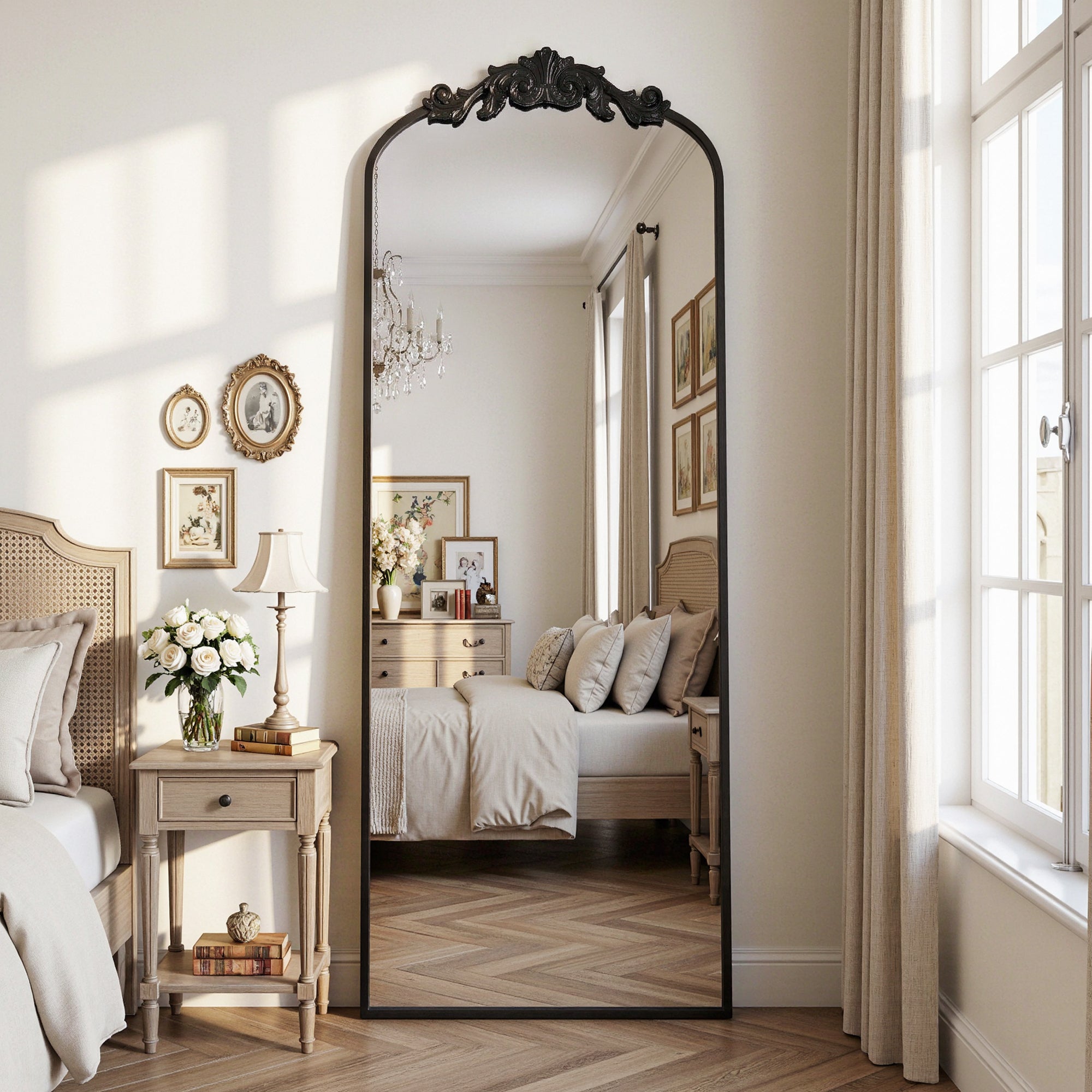 Cuteday Arched Full Length Mirror Metal Vintage Mirror Baroque Style
