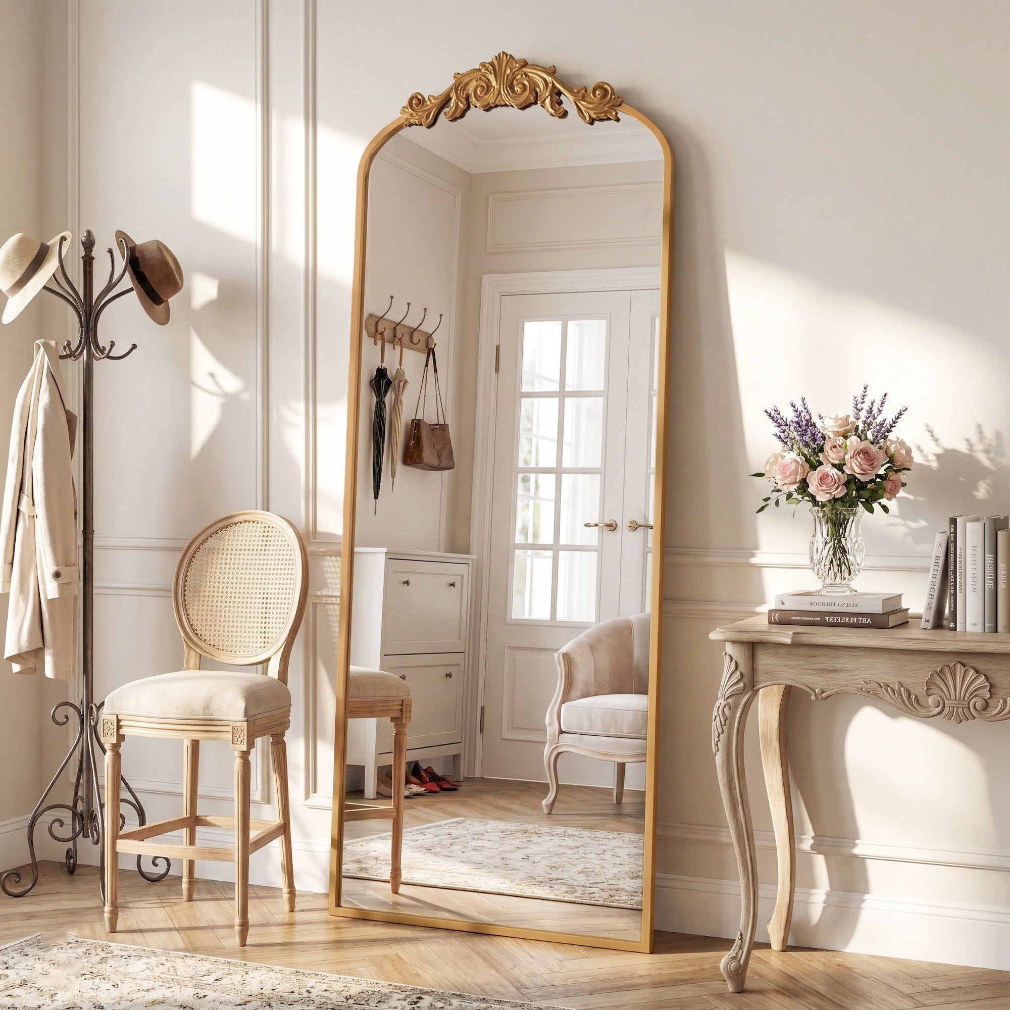Cuteday Arched Full Length Mirror Metal Vintage Mirror Baroque Style