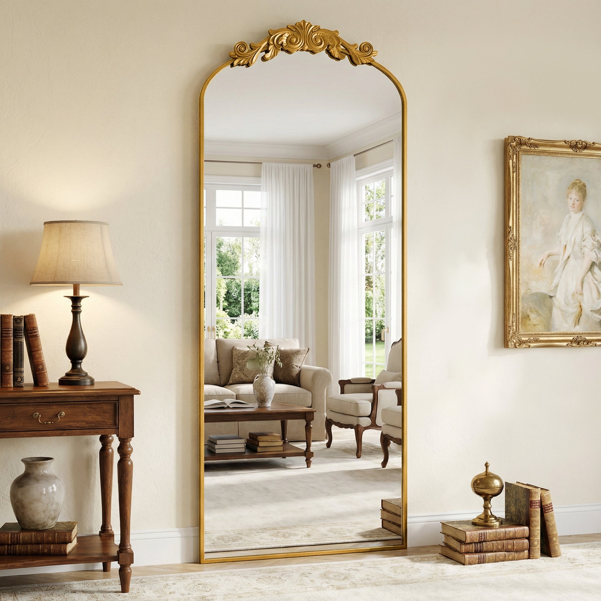 Cuteday Arched Full Length Mirror Metal Vintage Mirror Baroque Style