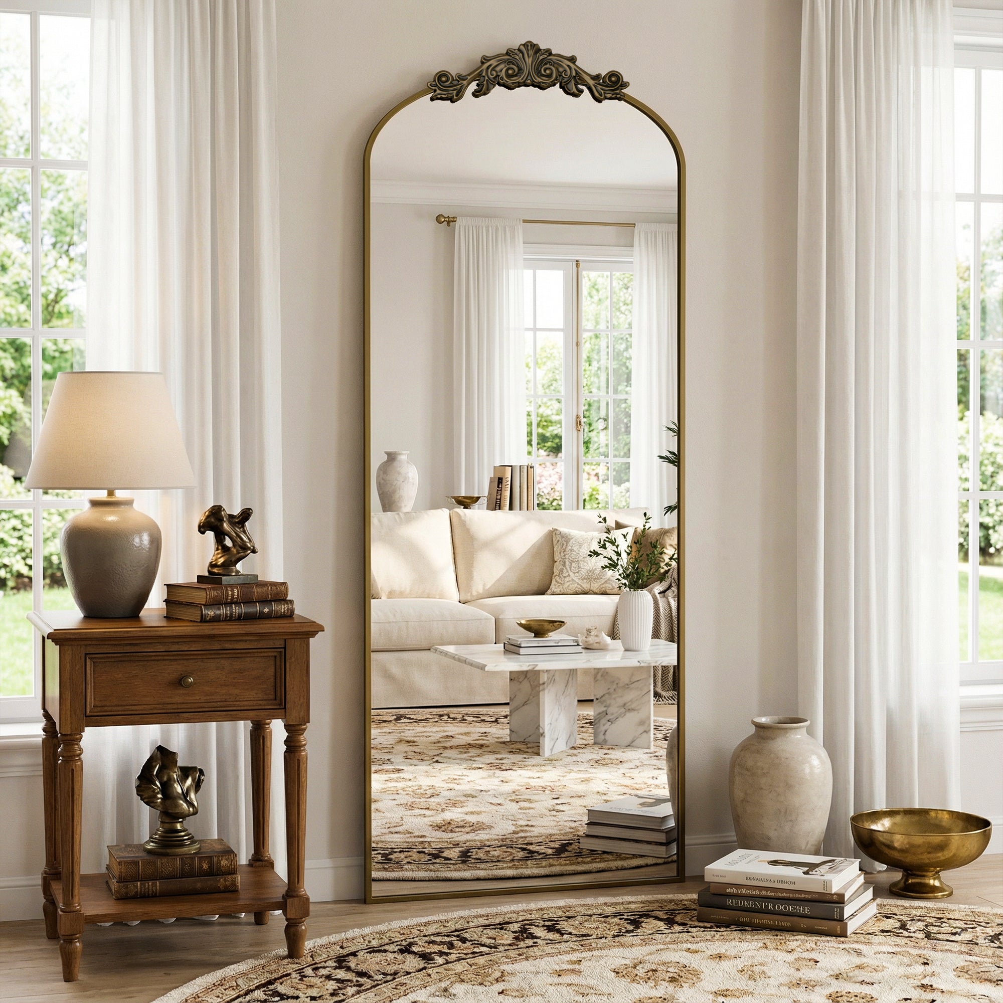 Cuteday Arched Full Length Mirror Metal Vintage Mirror Baroque Style
