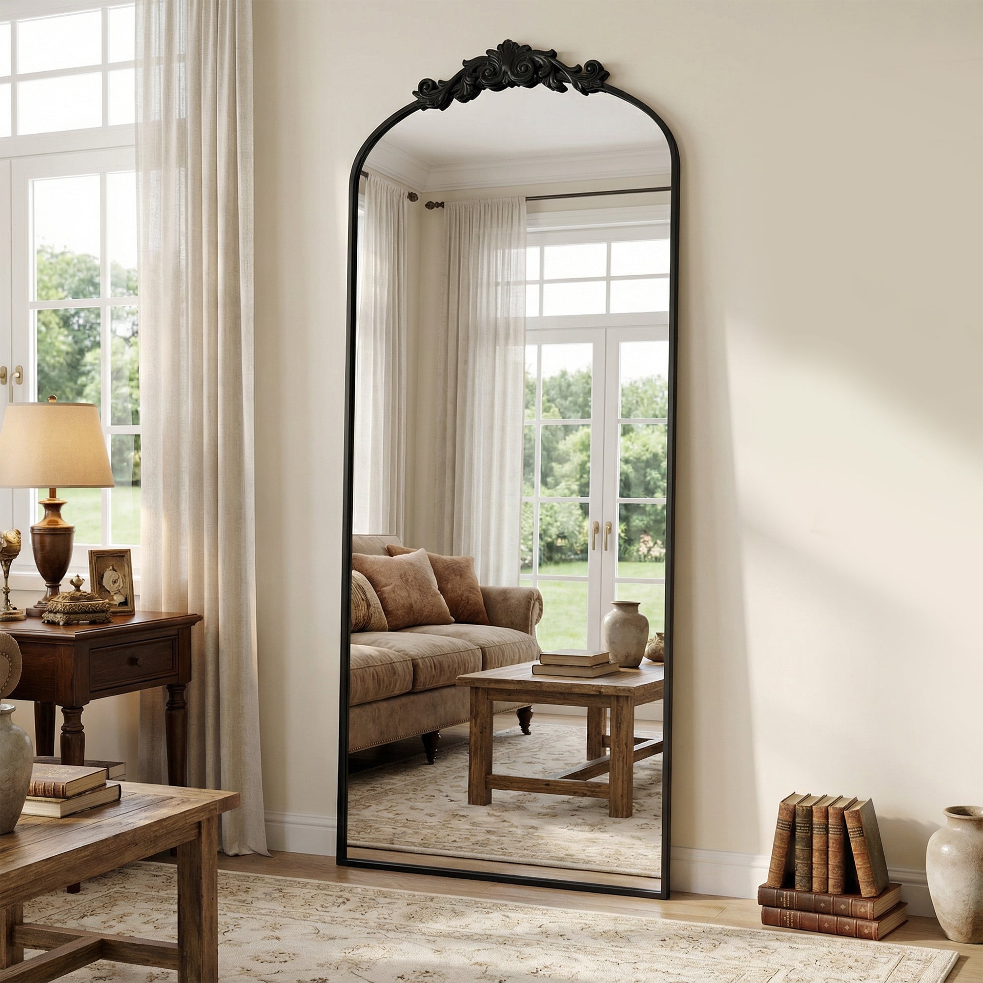 Cuteday Arched Full Length Mirror Metal Vintage Mirror Baroque Style