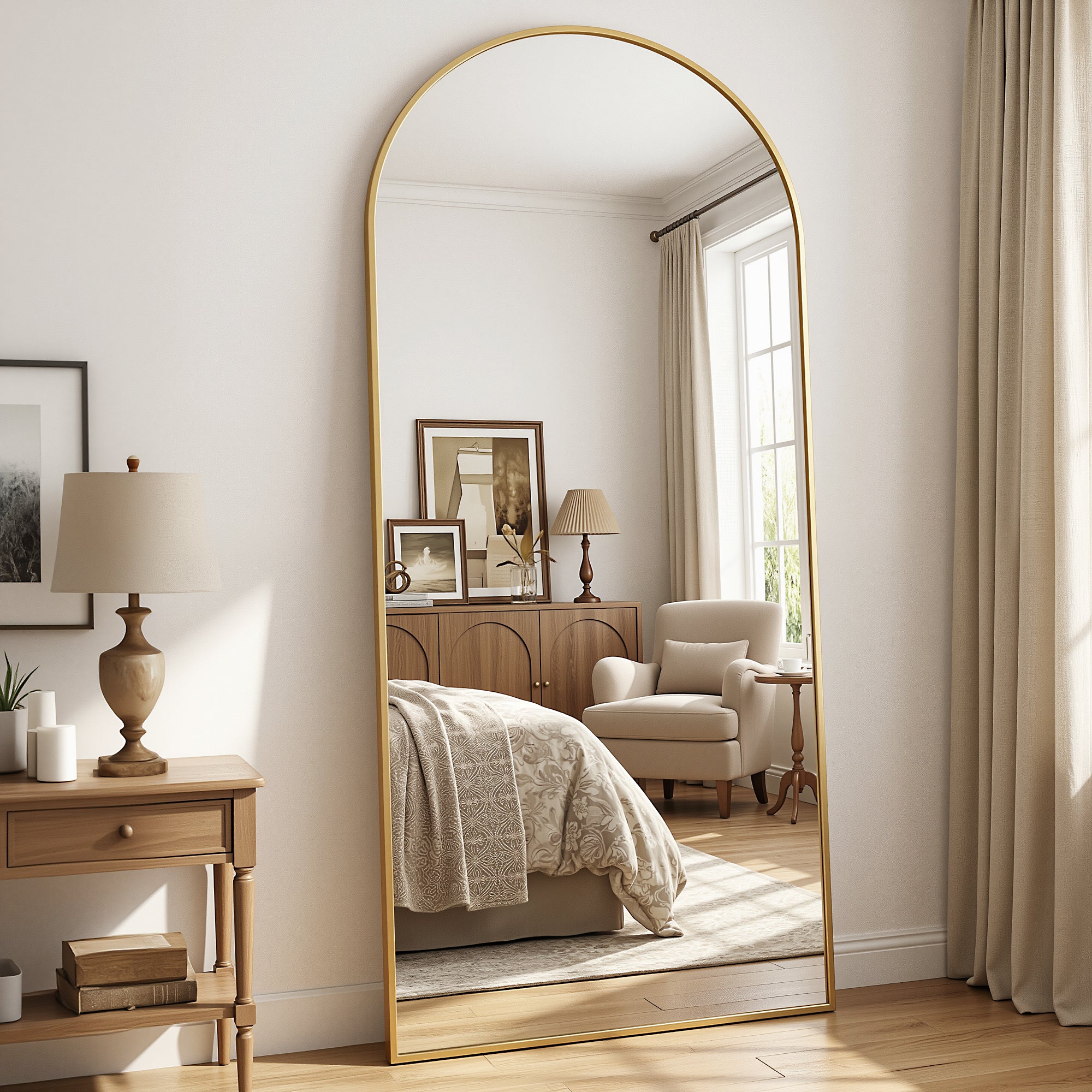 Cuteday Full Length Mirror Arched Standing Floor Mirror Full Body Mirror