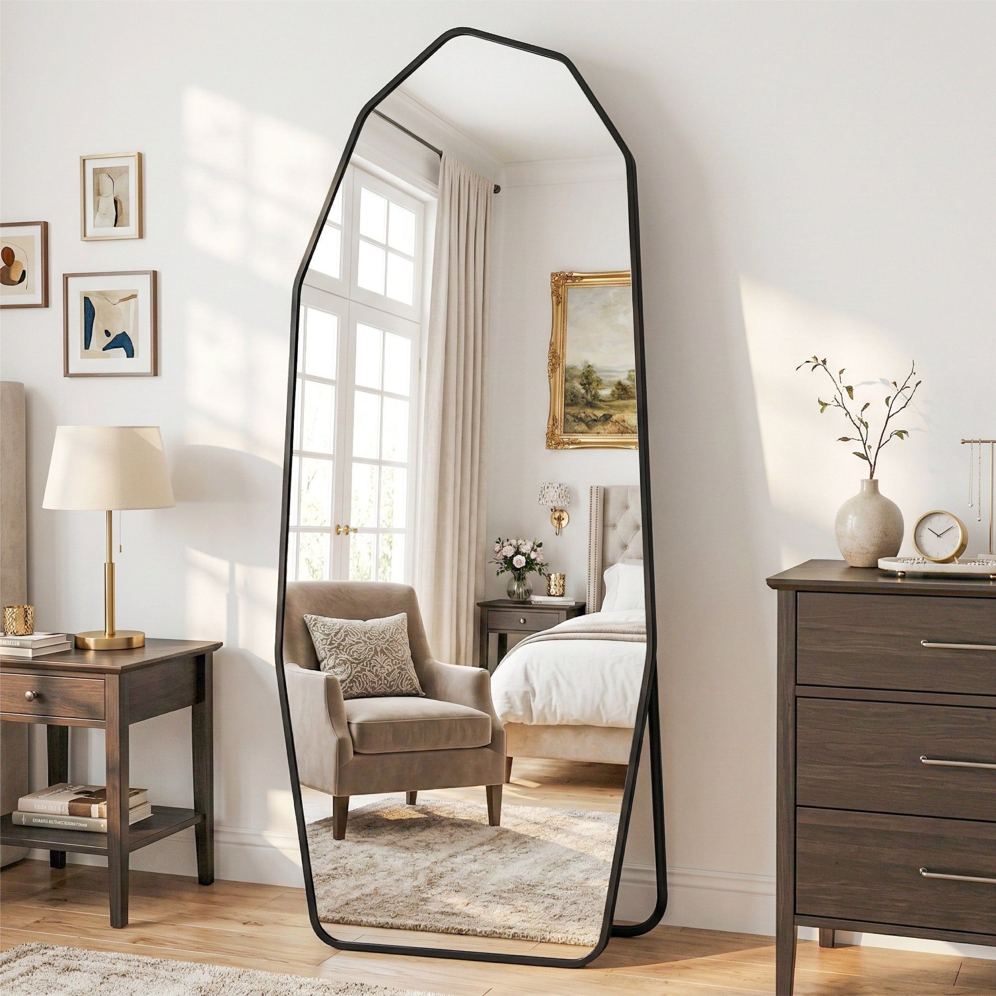 Cuteday Full Length Mirror,  Full Body Large Standing Mirror, Diamond Shaped, Free Standing
