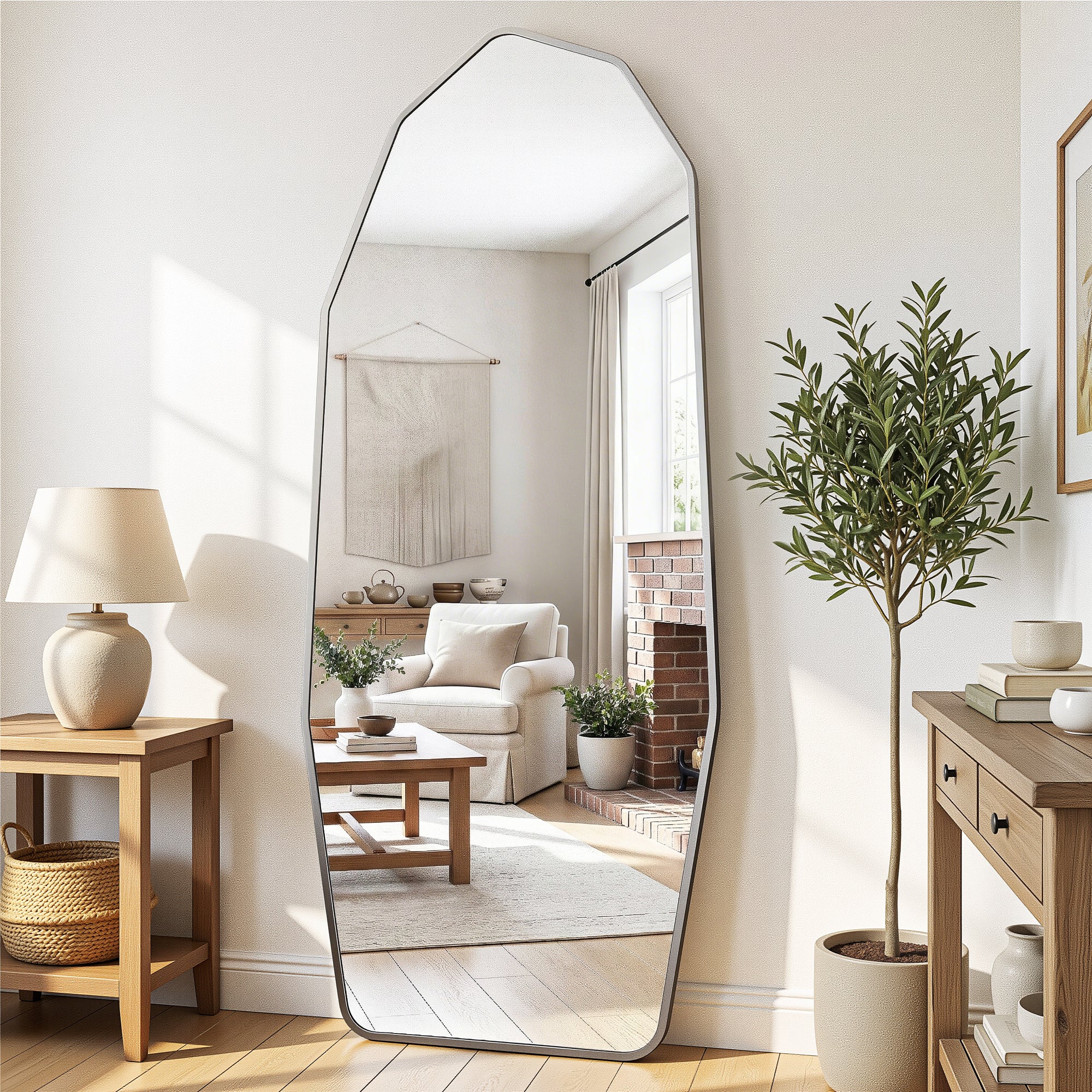 Cuteday Full Length Mirror,  Full Body Large Standing Mirror, Diamond Shaped, Free Standing