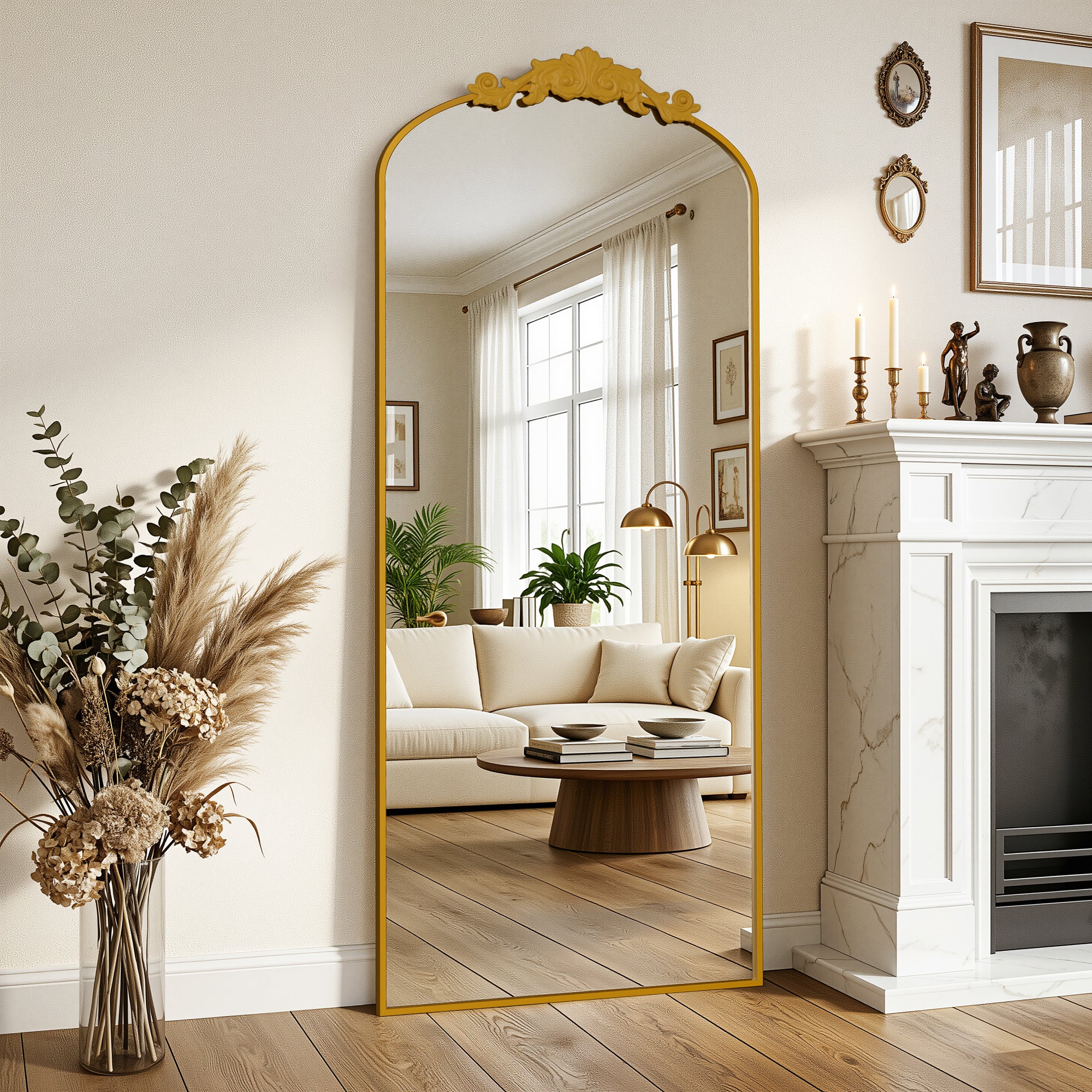 Cuteday Arched Full Length Mirror Metal Vintage Mirror Baroque Style