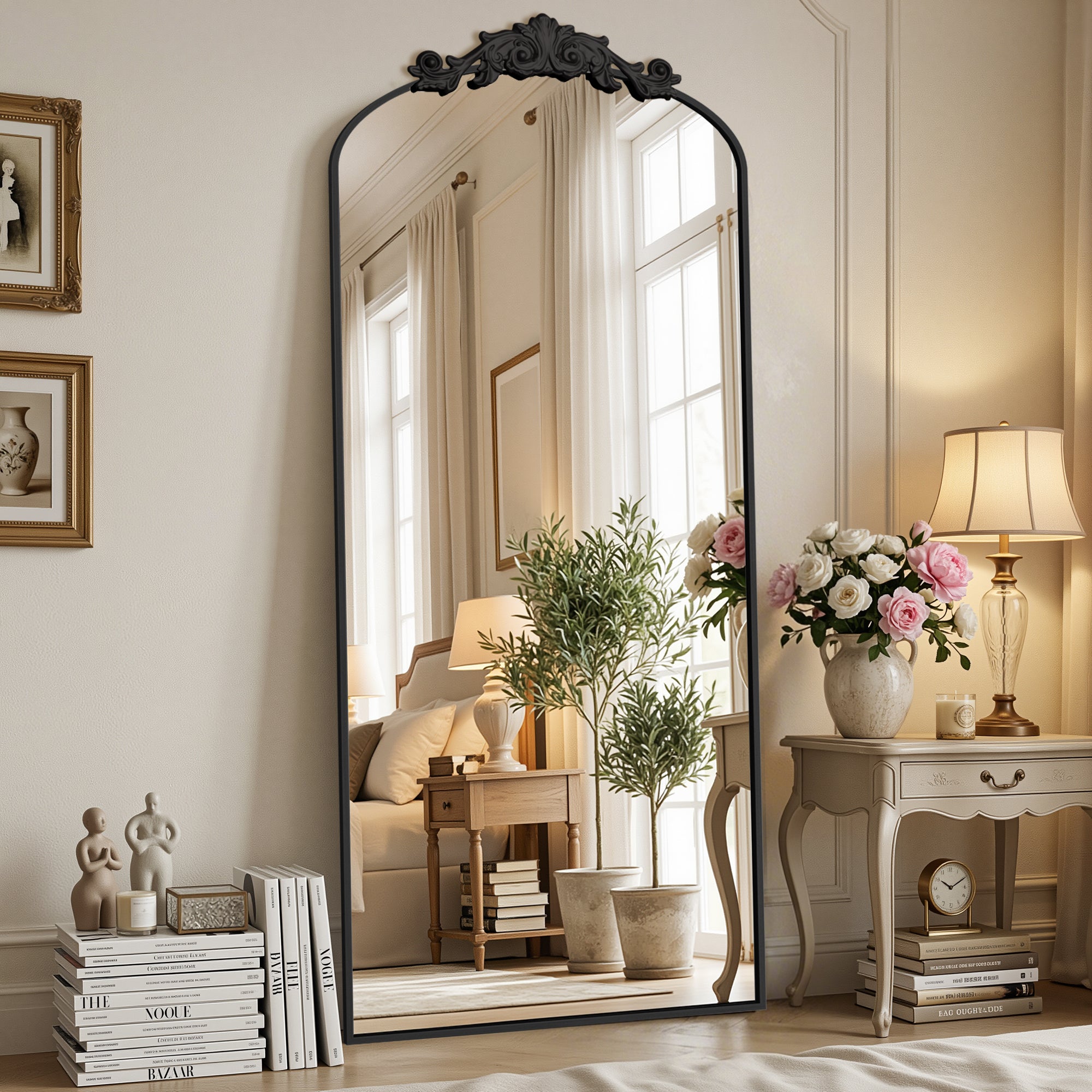 Cuteday Arched Full Length Mirror Metal Vintage Mirror Baroque Style