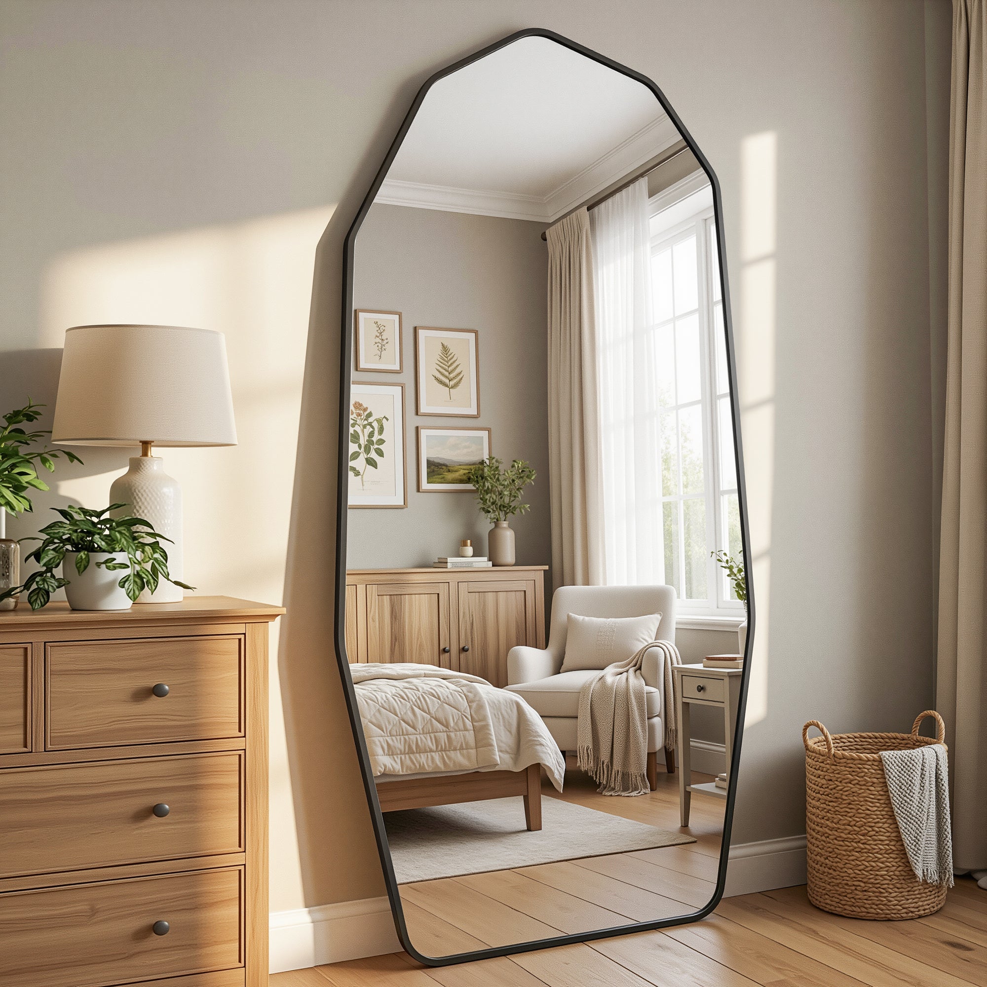 Cuteday Full Length Mirror,  Full Body Large Standing Mirror, Diamond Shaped, Free Standing