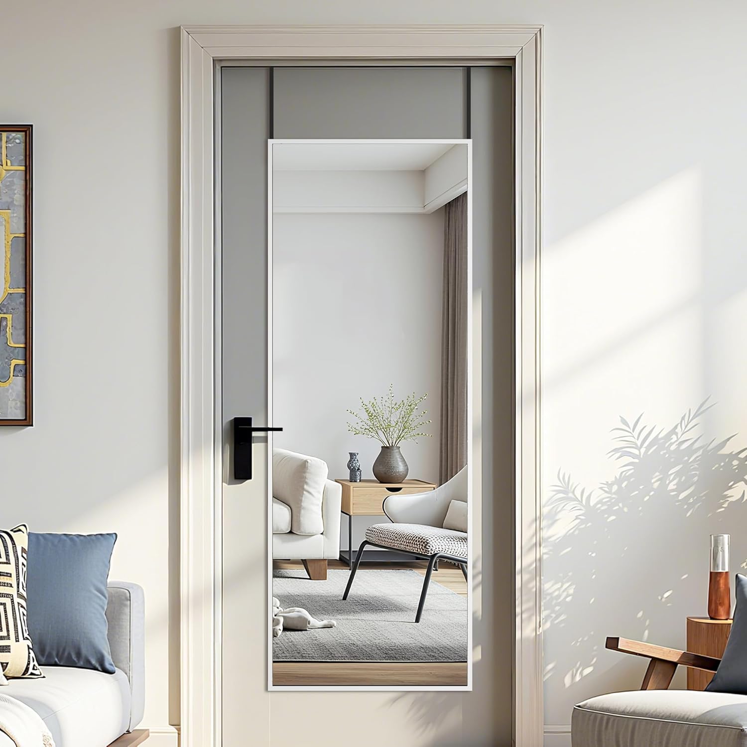 Cuteday Full Length Mirror 48x14 Inch Wall Mounted Shatterproof Aluminum Frame Straight Corner Mirror