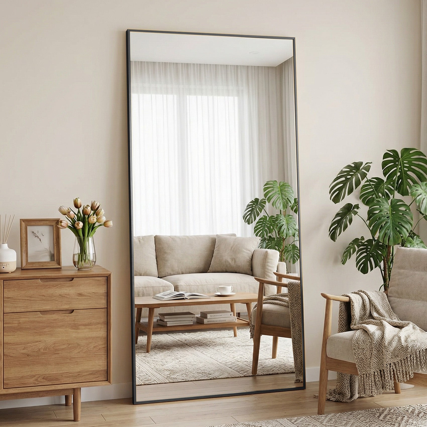 Cuteday  Rectangular Full Length Mirror Aluminum Frame Floor Mirror with Aluminum Frame