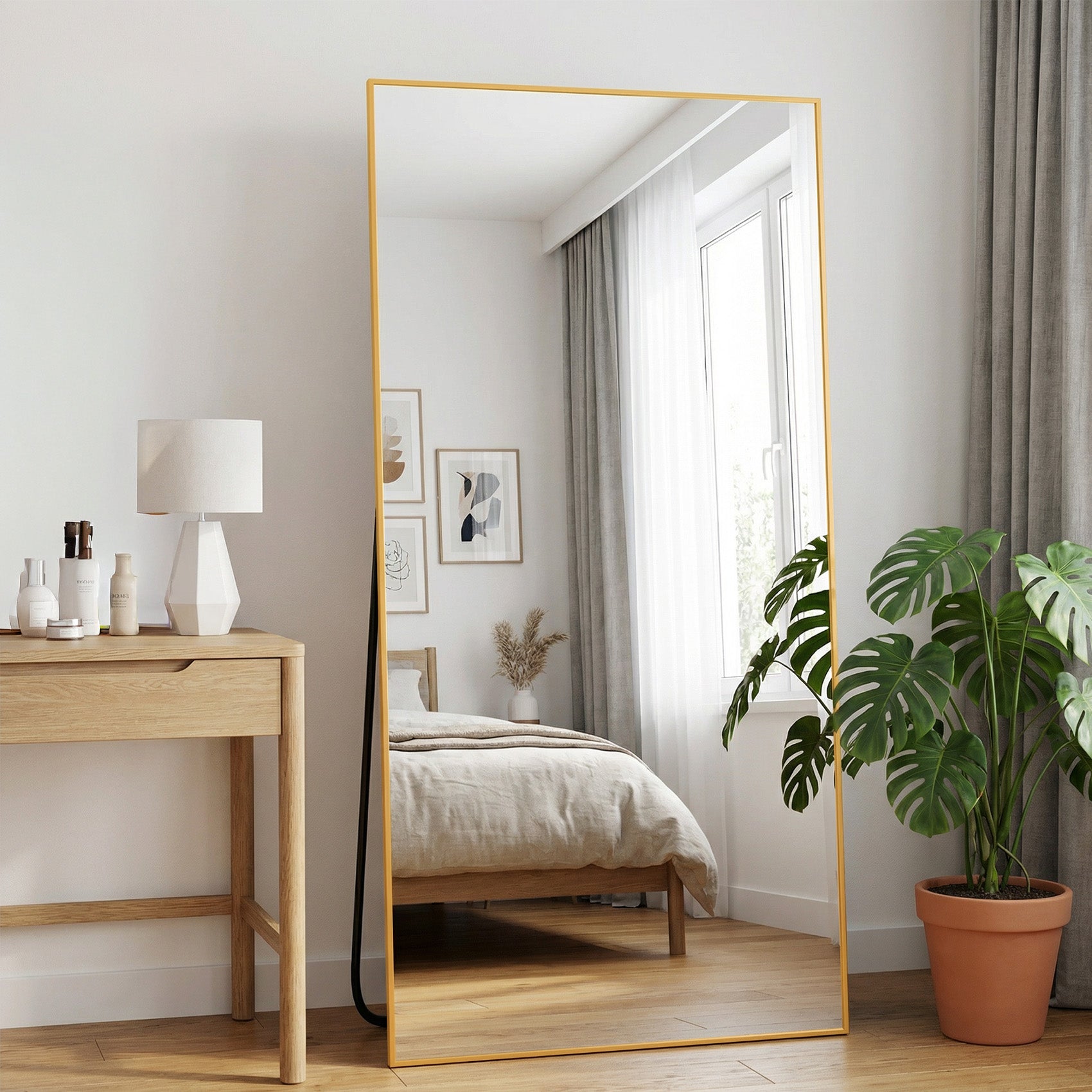 Cuteday  Rectangular Full Length Mirror Aluminum Frame Floor Mirror with Aluminum Frame