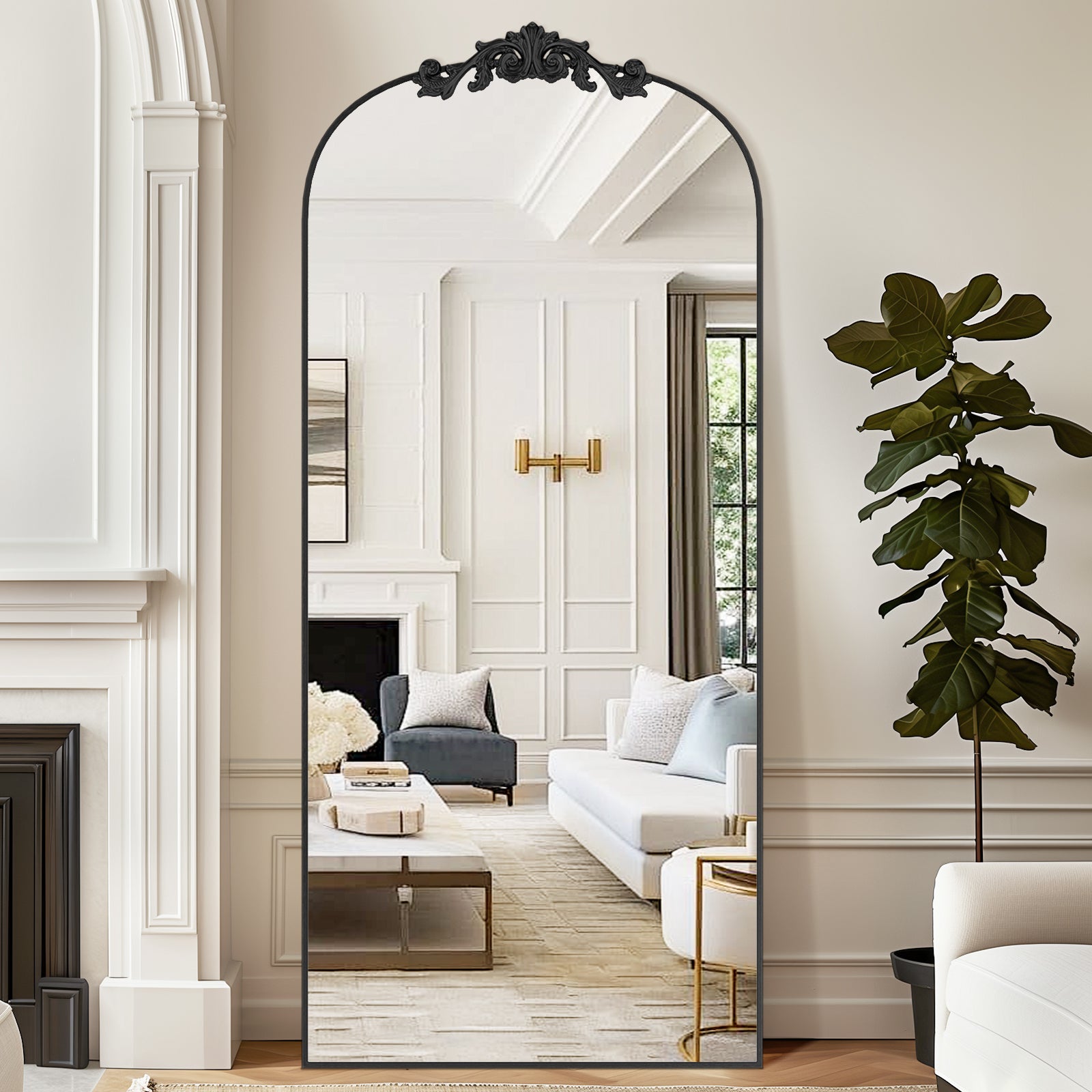 Cuteday Arched Full Length Mirror Metal Vintage Mirror Baroque Style