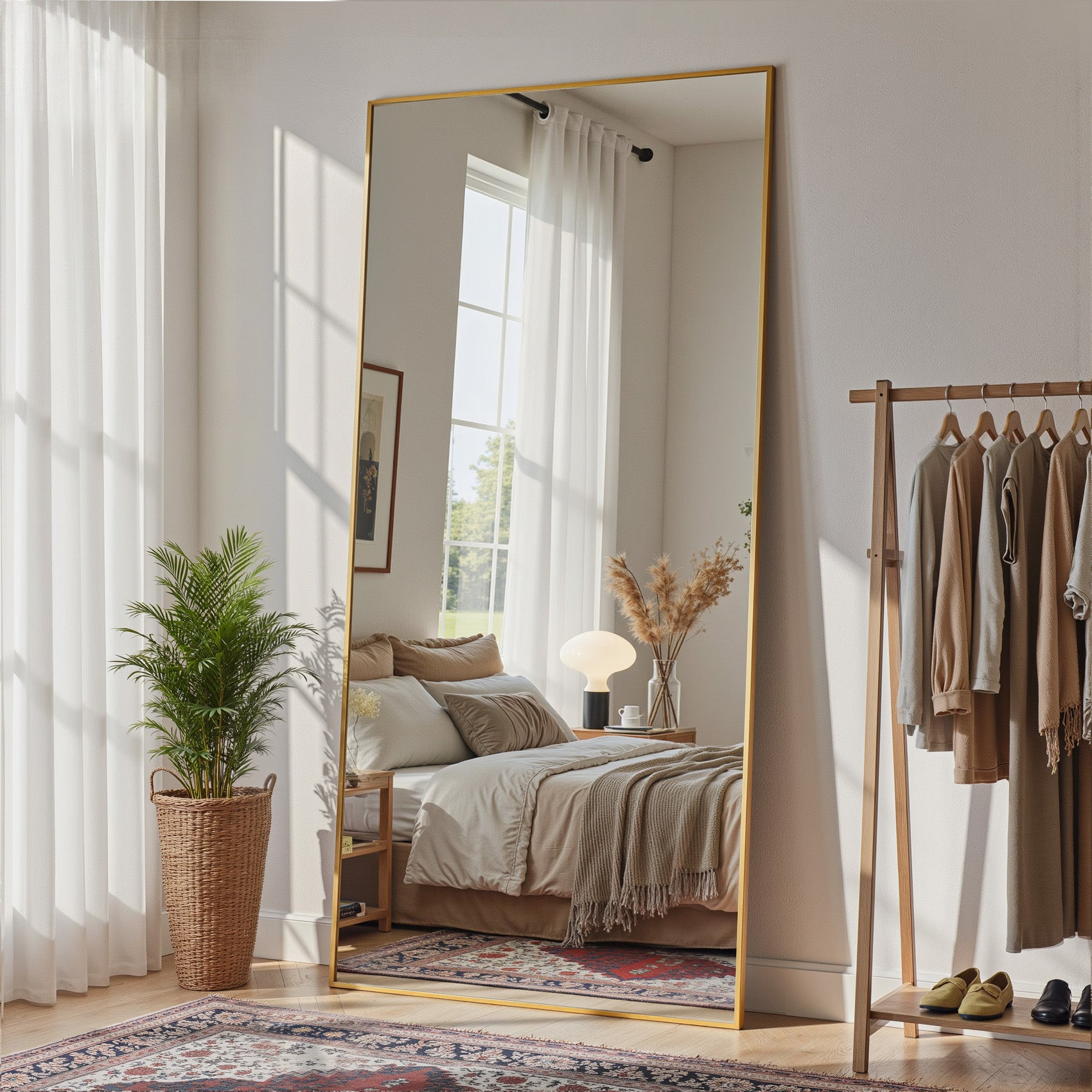Cuteday  Rectangular Full Length Mirror Aluminum Frame Floor Mirror with Aluminum Frame