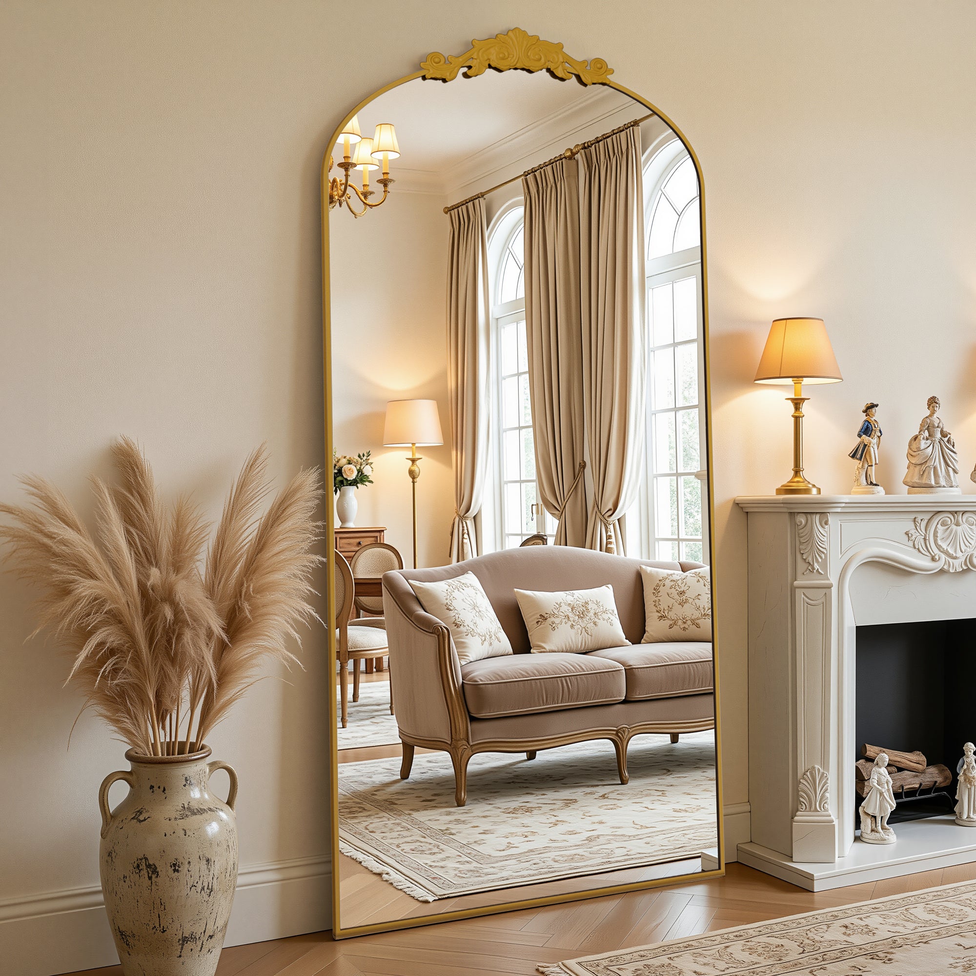 Cuteday Arched Full Length Mirror Metal Vintage Mirror Baroque Style