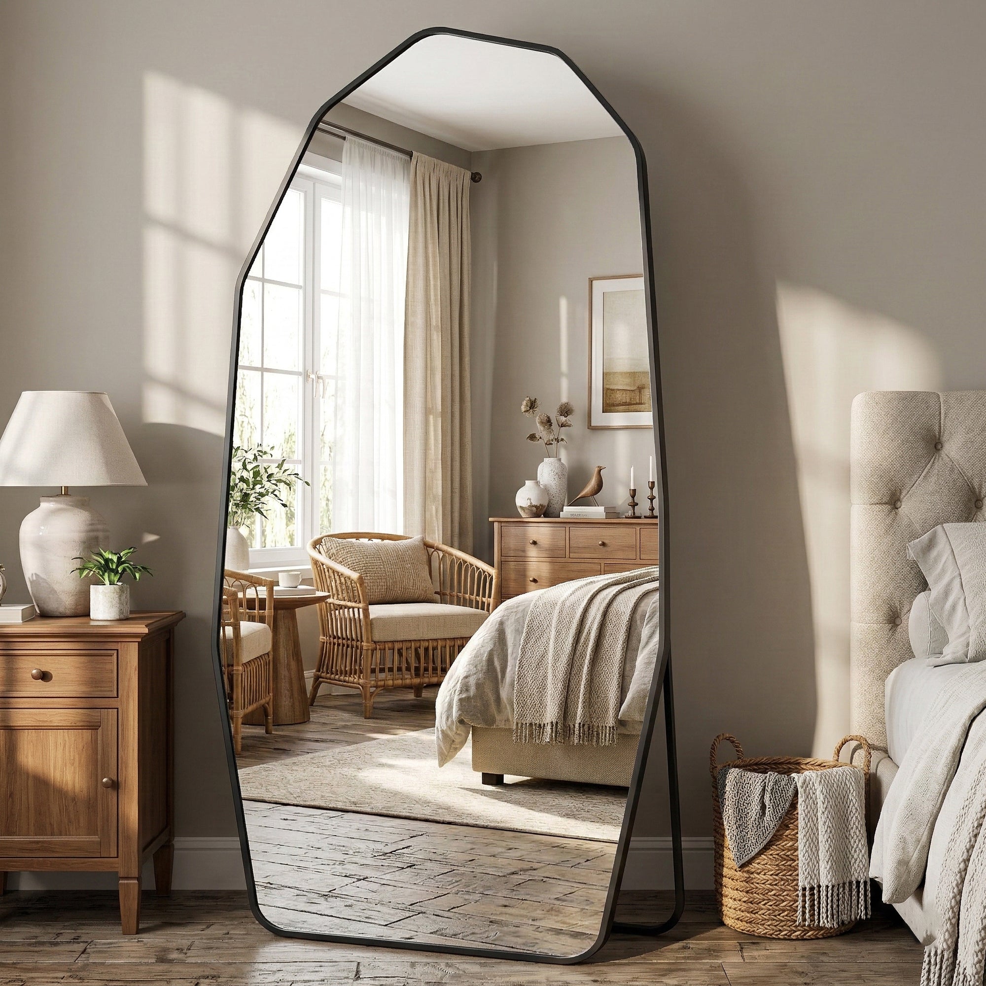 Cuteday Full Length Mirror,  Full Body Large Standing Mirror, Diamond Shaped, Free Standing