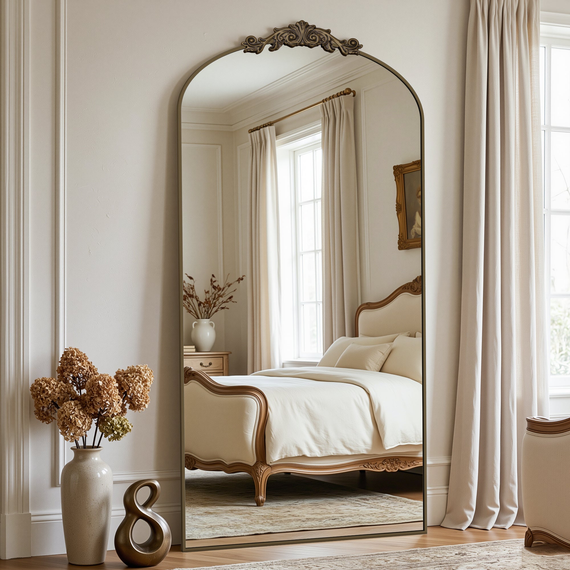 Cuteday Arched Full Length Mirror Metal Vintage Mirror Baroque Style