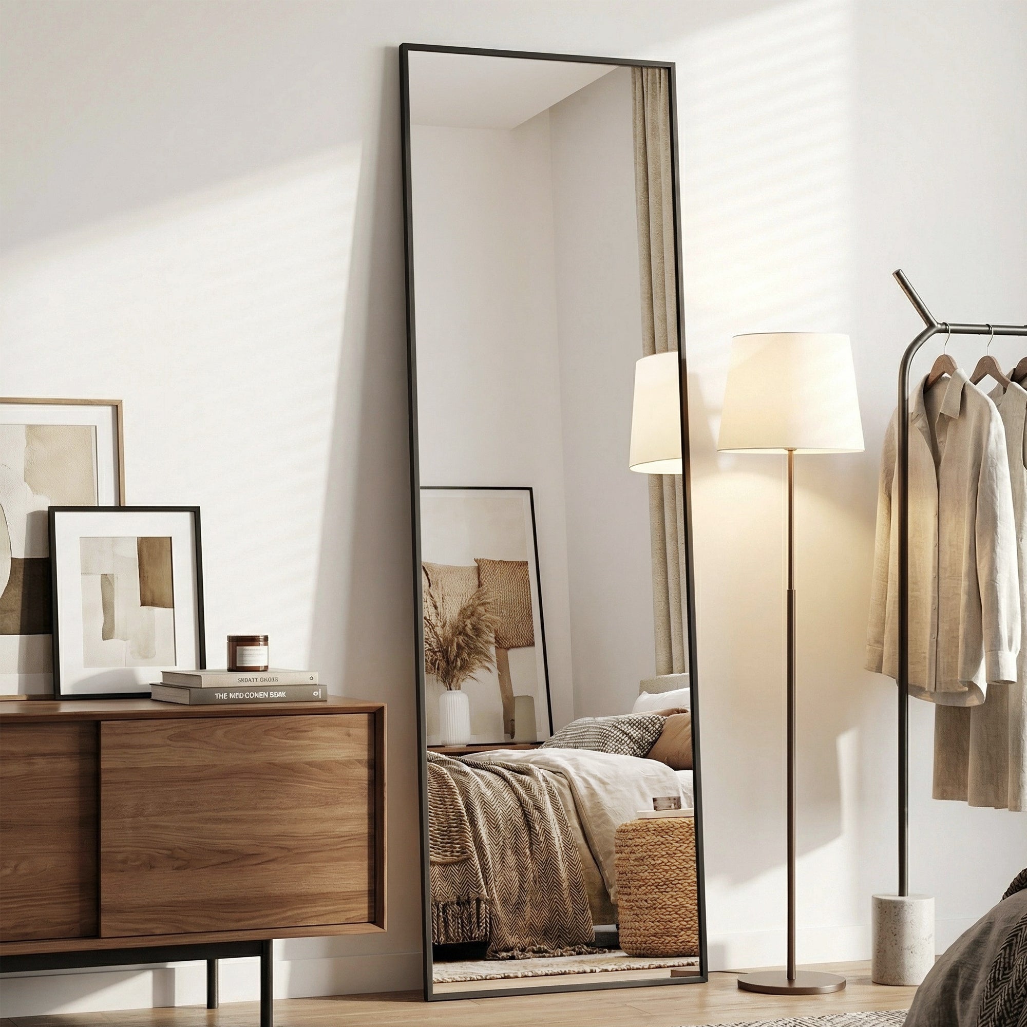 Cuteday  Rectangular Full Length Mirror Aluminum Frame Floor Mirror with Aluminum Frame
